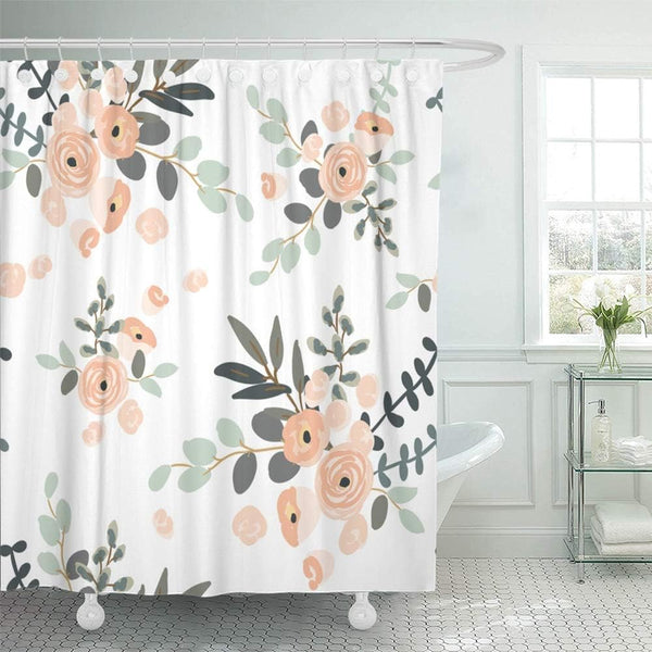 Emvency 72"x78" Shower Curtain, Peach Coral Waterproof Blush Pink Floral Bouquets, Polyester Fabric