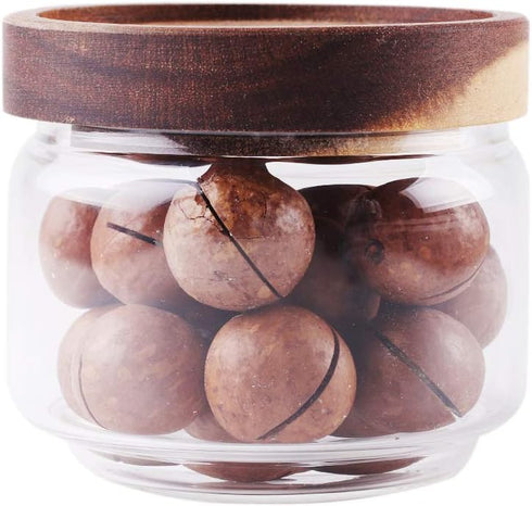 Glass Coffee Containers, 8.5 FL OZ/250 ml Kitchen Food Storage Canister with Sealed Wooden Lid, BPA-Free Clear Glass Jar