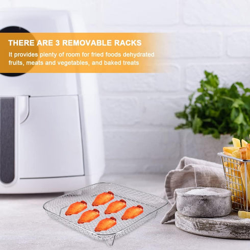 Square Air Fryer Rack, 3 Layer Stainless Steel Stackable Dehydrator Rack with Anti-Scalding Clip, Air Fryer Accessories