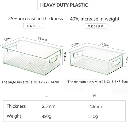 Hudgan Set of 8 Stackable Organizer Bins, Straight Sides Plastic Storage Containers for Pantry and Kitchen