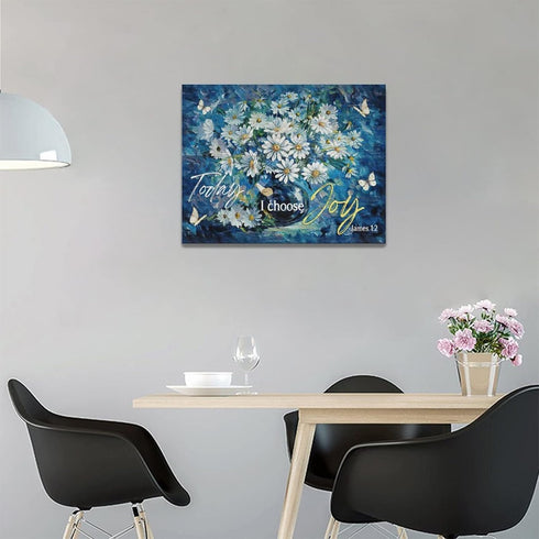 Farmhouse Navy Blue Daisy Flower Decor, Rustic Floral Butterfly Wall Art Canvas Painting Prints for Bathroom Bedroom