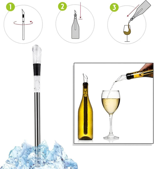 Wine Chiller Stick, Stainless Steel Wine Cooler Stick, Rapid Bottle Chilling Rod for Cooling & Aerating, Iceless Wine