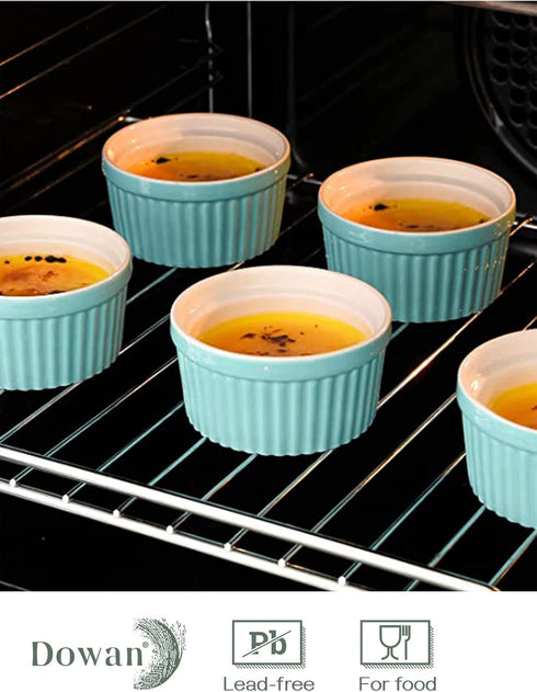 DOWAN Ramekins Set of 6, 4 oz Porcelain Ramekins for Baking Souffle, Oven Safe, Classic Style, Blue
