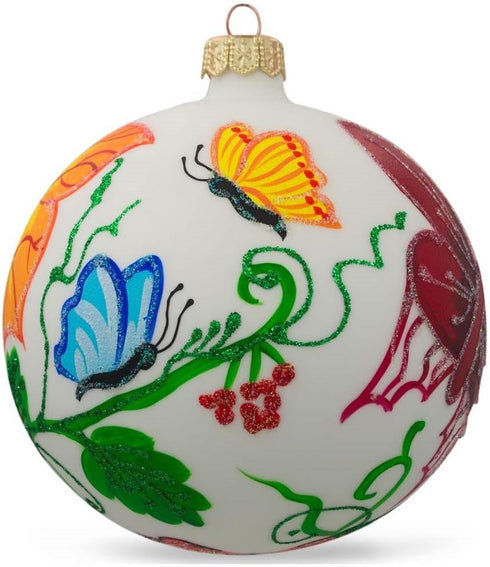 Delicate Butterflies on Glass Ball Christmas Ornament, 4 Inches
