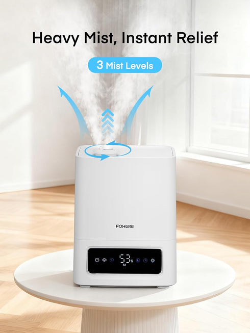 6L 60H 28dB 16H FOHERE Humidifiers for Bedroom, Cool Mist Humidifier for Large Room, Ultra-Quiet Runtime for Baby
