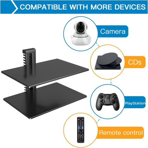 PERLESMITH Floating AV Shelf, Double Wall Mount TV Shelf - Holds up to 17.6lbs for Xbox, Projector, Cable Box