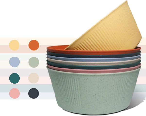 WANBY Large Plastic Bowls Set, Unbreakable Dinner Bowls, Lightweight, Dishwasher & Microwave Safe (8 Pack, 54Oz)