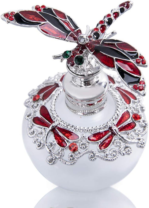 YU FENG 40ml Dragonfly Decorative Glass Perfume Bottle, Jeweled Enameled Crystal Scent Holder
