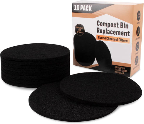 10 Pack Charcoal Filters for Kitchen Compost Bin, Compost Filters for Countertop Bin Pail Replacement, Activated Charcoal Home Bucket Refill Sets, Round 6.7 Inch by Pocurhi