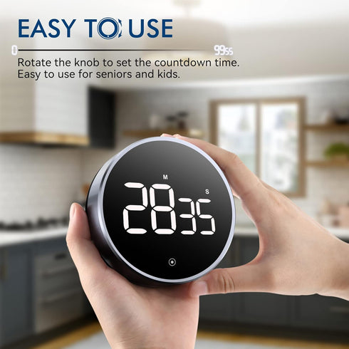 Digital Kitchen Timer, 3.8'' Large LED Display Countdown Countup Timer, Timer for Kids, Classroom Magnetic Timer, Adjustable Volume, Brightness, Easy for Cooking/Study/Office/Exercise (Smooth Knob) by Secura Home