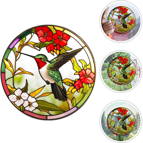 Stained Glass Hummingbird Window Clings, Anti-Collision Decals for Summer Window Decoration
