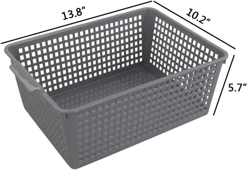 Gloreen 3 Pack Large Plastic Storage Baskets, Multipurpose Organizer Baskets in Grey