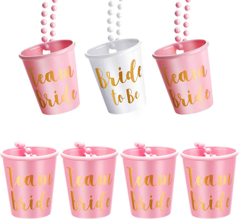 Boao 8 Pieces Bride Shot Glass Necklace, Bachelorette Shot Glass with Gold Foil for Wedding Party Decor