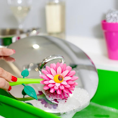 3-in-1 Set, Vigar Flower Power Kitchen Sink Caddy Flower-Shaped Dish Brush, Sponge, Fence-shaped Holder and Suction