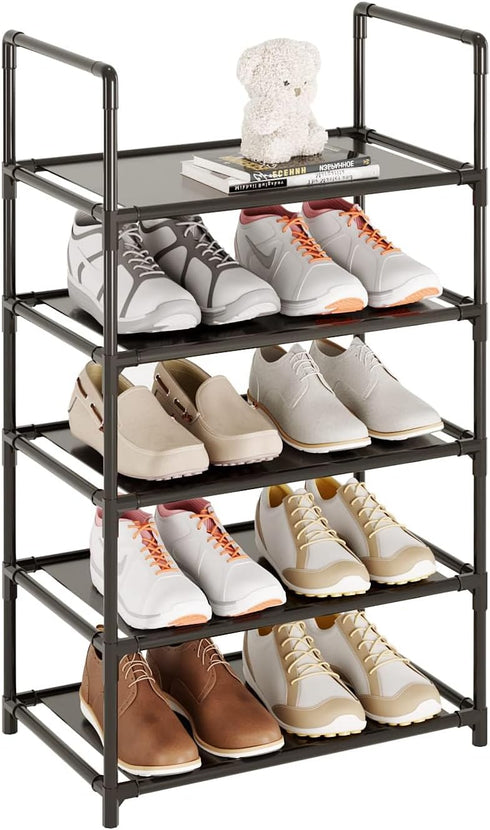 Vockot 5 Tier Stackable Small Shoe Rack,Narrow Sturdy Shoe Shelf Organizer, Non-Woven Fabric