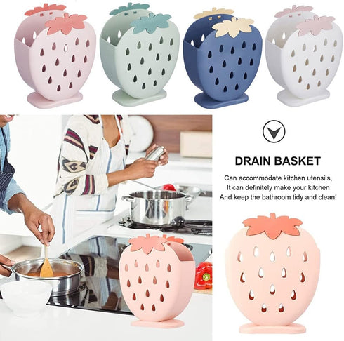 AKOAK 1 Pack Strawberry Cutlery Storage Box, Suitable for Storing Spoons, Chopsticks, Knives, and Utensils