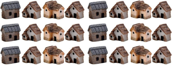 Yardwe Miniature House Fairy Garden Ornaments, 24pcs Resin Cottage Statues for Micro Landscape Dollhouse Decor