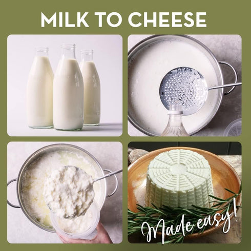 Set 5 Set Easy Cheesemaking | Cheese Molds + Cheese Making Book | Made in Italy | Recipes to Make Ricotta, Paneer