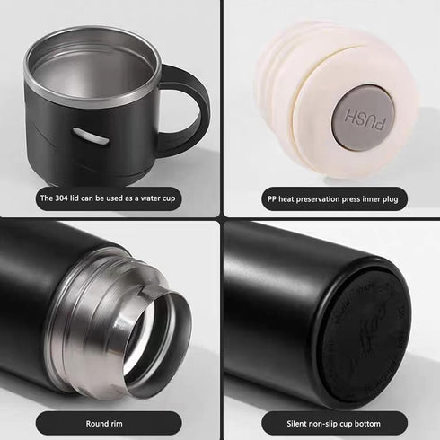 Insulated Water Bottle, Stainless Steel Travel Coffee Mug, Vacuum Flask for Hot and Cold Drinks, 16.23 oz/480ml, Black