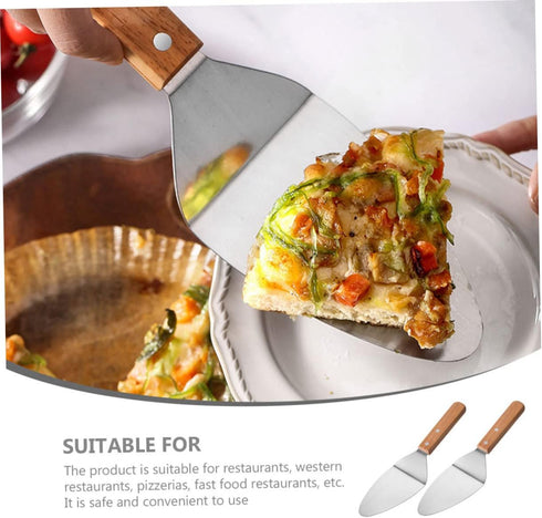 2Pcs Wooden Handle Pizza Shovel, Metal Spatula for Baking, Grilling, and Serving Pizza and Cake