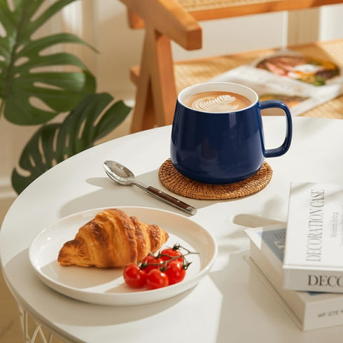 16oz Set 4 Teocera Ceramic Coffee Mugs of Stackable Latte Cups, Microwave, Dishwasher & Oven Safe Ideal for Coffee