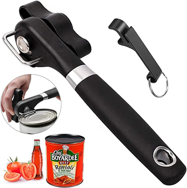 AWON Manual Can Opener for Kitchen Safety, No Sharp Edges, with Bottle Opener Set for Arthritis Camping