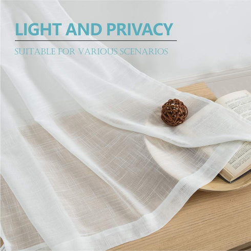Cozynight White Sheer Tier Curtains, 36 Inch Length Linen Curtain Sheers for Kitchen, Bathroom, Cafe - 2 Panels