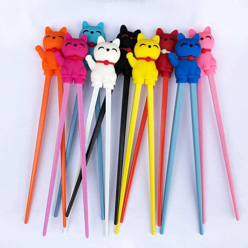 Cute Tableware Learning Training Helper - Chopsticks for Kid Beginner Adult (3pcs, Lucky Cat)