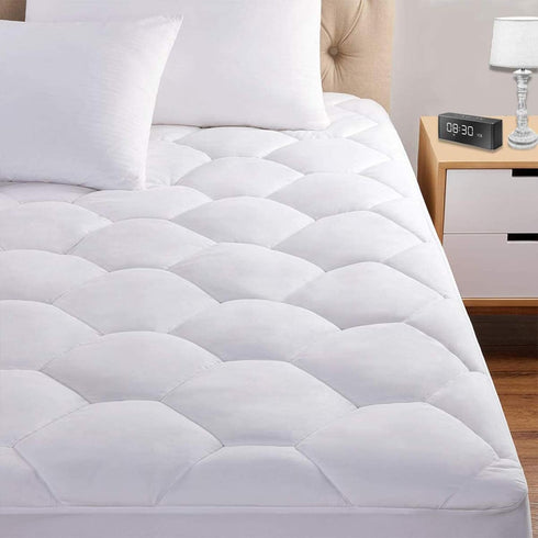 Queen Mattress Pad, Ultra Soft Quilted Fitted Topper Cover, 8-21" Deep Pocket Protector for Dorm Home Hotel (White)
