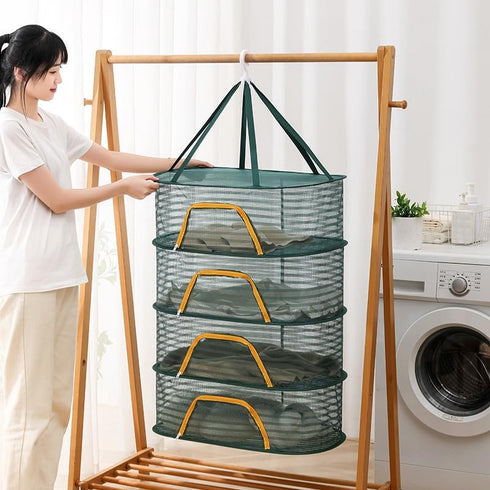 WALLBIG 2Pack 4Layer Foldable Mesh Drying Rack, Zipper Hanging Rack for Herbs, Indoor/Outdoor (Green)