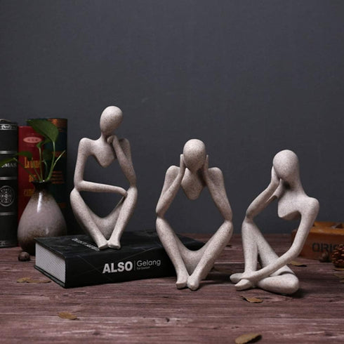 Asng Sandstone Resin Thinker Style Abstract Sculpture Statue Collectible Figurines Home Office Bookshelf Desktop Decor