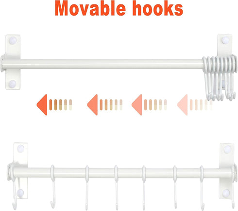 Dseap Pot Rack, Hanging Rack Rail with 8 Hooks, Wall Mounted Pot Hangers for Kitchen, White