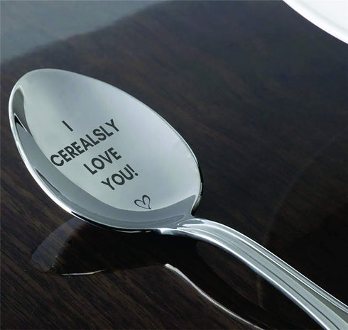 I Cerealsly Love You Engraved Cereal Spoon, 7 Inch Unique Cooking Gift for Weddings and Special Occasions