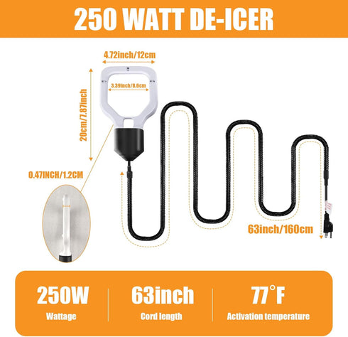 250 Watt Bird Bath Heater, Cast Aluminum Submergible Farm De-Icer Thermostatic Control Chicken Water Heater, Bird Bath