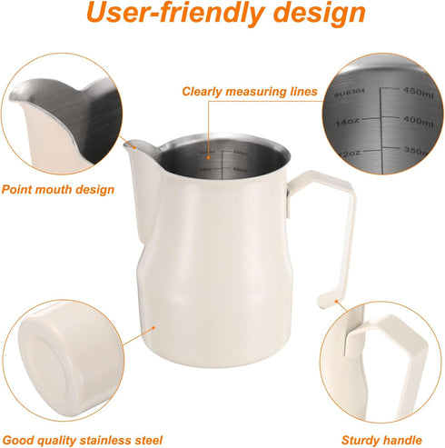 uxcell 17oz / 500ml Milk Frothing Pitcher, Beige Stainless Steel Cup for Latte Art and Coffee