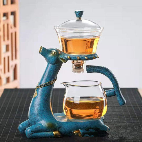 Mozeo Set Heat-resistant Kungfu Glass Tea with Heater Attract Water Diversion Rotating Cover Bowl Lazy Semi-Automatic