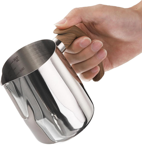 uxcell 20oz/600ml Stainless Steel Milk Frothing Pitcher Jug with Handle for Home Cafe Bar Restaurant, Silver