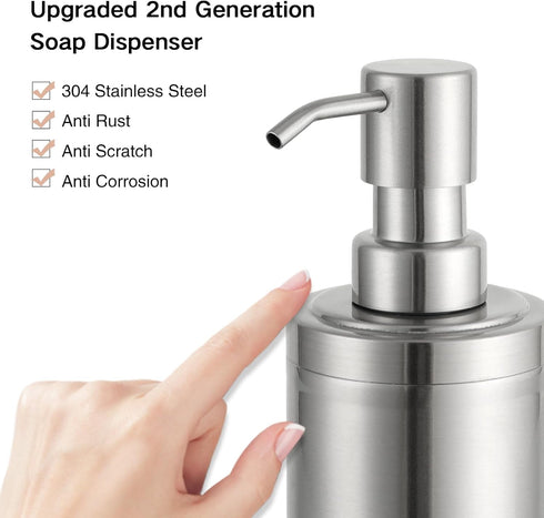 GAPPO Brushed Nickel Soap Dispenser, Stainless Steel Pump Hand Lotion Bottle for Bathroom, Bedroom & Kitchen (300ML)