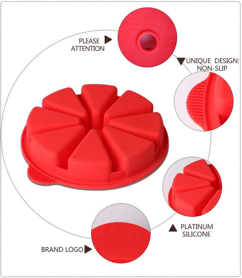 Scone Pan Silicone Triangle Cake Mold, Nonstick Cornbread Pan, 8 Cavity for Brownies, Muffins, Cupcakes (Red)