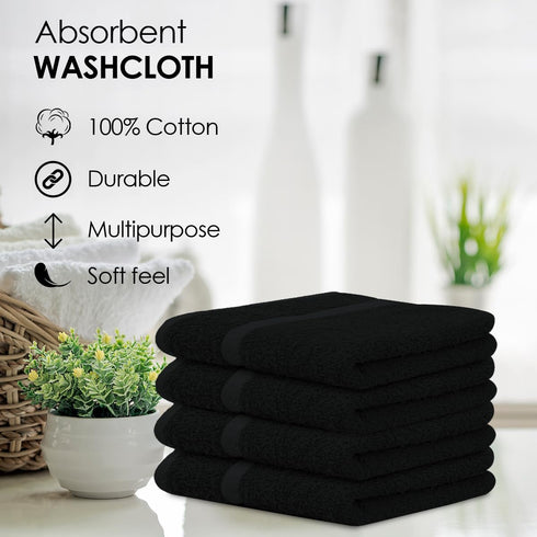 24-Pack 12 12 Inch Avalon Towels Cotton Washcloths x Black Super Soft & Absorbent Ring-Spun Cotton Wash Cloths