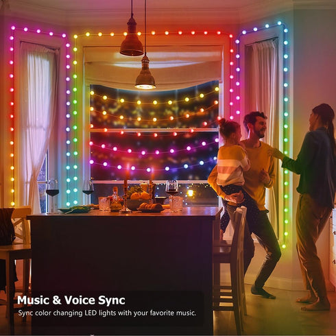 66ft 133 200+ Globe String Lights, LED RGB Color Changing String Fairy Lights, Smart APP & IR Remote Control, Scene
