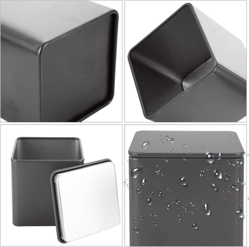 12 Pack 3 Oz WOPPLXY Minimalist Black Square Metal Tea Tins, Loose Leaf Tea Storage Containers with Airtight Lids