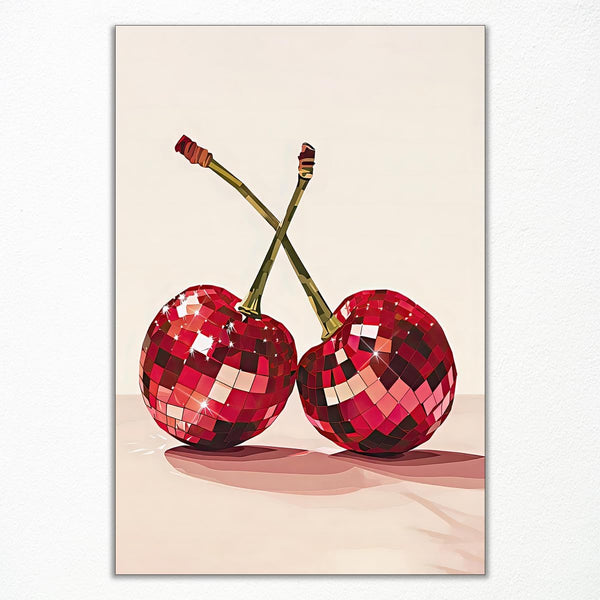 xbsifyiooa Trendy Disco Ball Print Poster, Funky Disco Cherries Art Canvas, Pink Cherries