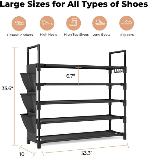 5 20-25 Closet, Tier Shoe Rack, Shoe Organizer Storage for Pair Boot and Sneaker, Stackable Free Standing Shoe Shelf