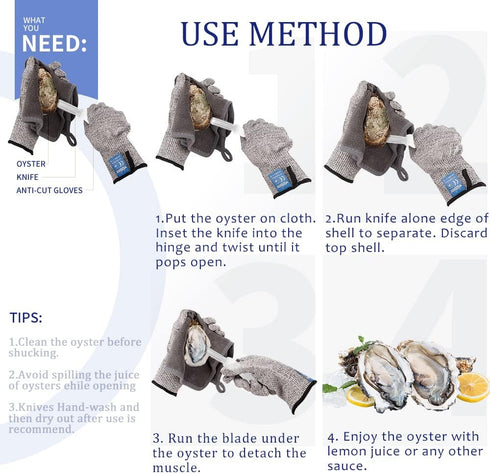 4Pcs Oyster Shucking Knife White Oyster Opener Stainless Steel Oyster Shucker New Haven Style with Non-slip Handle