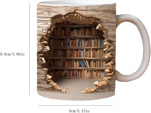 3d 3D Bookshelf Mug - Effect Books Mugs, Creative Space Design Multi-Purpose Mugs, Book Lovers Coffee Mug, Gifts