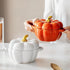 Pumpkin Bowl Set with Lid and Handle, 14 Oz Ceramic Ramekins for Baking, Oven Safe (White)