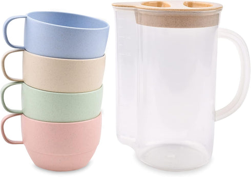 Lnrkai 5Pcs Camping Cups Plastic Set with Handle, Lightweight Reusable Breakfast Mugs for Juice, Coffee, Tea