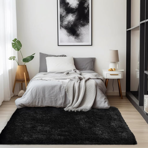 5x8 Zentavio Black Area Rugs for Living Room Bedroom Large Men Room Carpet Fluffy Furry Shag Aesthetic Plush High Pile