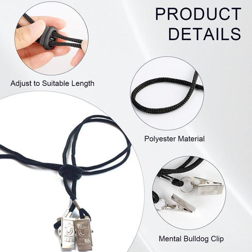 UPSTORE 3PCS 35.4'' Black Adjustable Elderly/Adult/Baby/Toddler Napkin Fixing Clip Dental Bib Clasp Holder Lanyard Neck